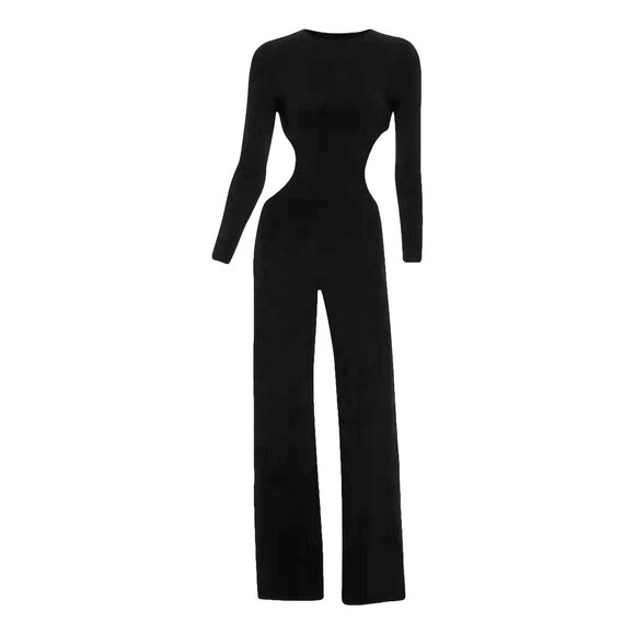 Norma Kamali Black Open-Back Stretch-Jersey Wide-Leg Jumpsuit - XS / FR 34 - Picture 13 of 15